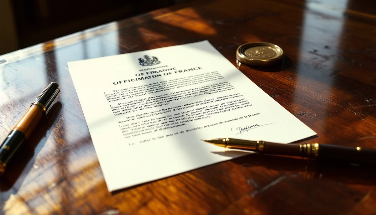 An official French government document with the Marianne emblem and a wax-seal stamp — the bureaucratic anchor of France's RGAA accessibility framework.